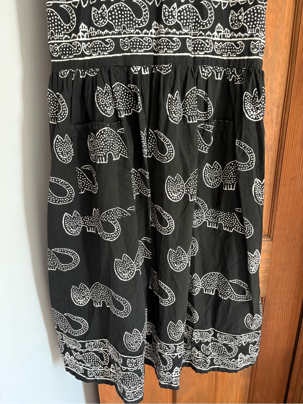 Vintage Large Novelty Cat Lady Print 100% Cotton Pullover Pinafore Sun Dress A16 - Picture 5 of 11